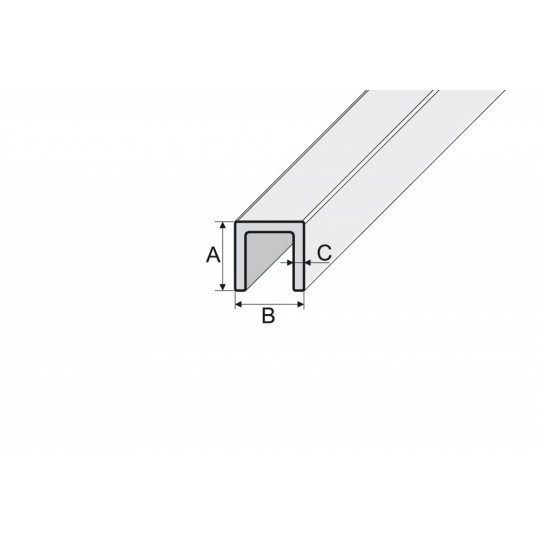 U-veida profils 1,0m/10*15*1,0/spīdīgs alum.